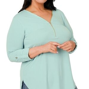 Mint Green Women's Top with Zipper Detail